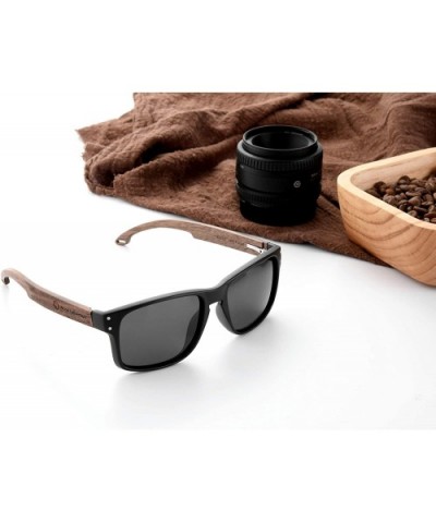 Sunglasses For Men With Polarized Lens Handmade Bamboo Sunglasses For Men&Women - A Walnut Black - CW18SX029CI $16.24 Aviator