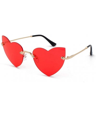 Sunglasses For Women Men Heart Decorative Sunglasses metal edge Round Mirrored Lens Retro - Red - CV18UGK00QO $4.46 Round