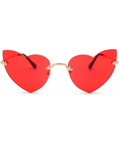 Sunglasses For Women Men Heart Decorative Sunglasses metal edge Round Mirrored Lens Retro - Red - CV18UGK00QO $4.46 Round