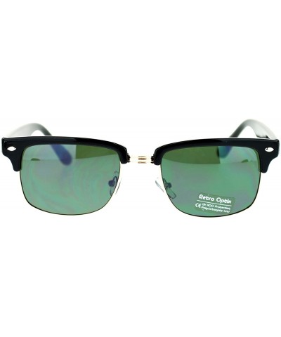 Unisex Designer Fashion Sunglasses Short Rectangular Half Rim Look - Black Gold - CX11P5E18KT $7.75 Rectangular