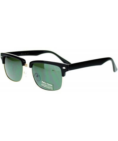 Unisex Designer Fashion Sunglasses Short Rectangular Half Rim Look - Black Gold - CX11P5E18KT $7.75 Rectangular