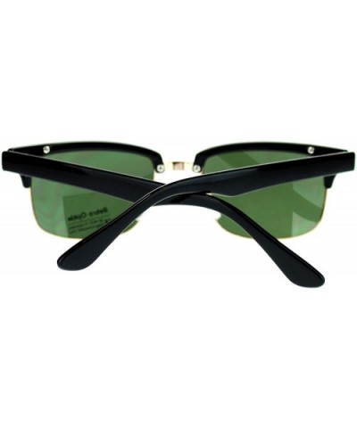 Unisex Designer Fashion Sunglasses Short Rectangular Half Rim Look - Black Gold - CX11P5E18KT $7.75 Rectangular