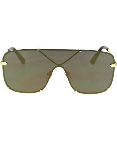 Mens Oversize Exposed Lens Flat Top Racer Shield Sunglasses - Gold Gold Mirror - CZ18S7C76M4 $21.45 Rectangular