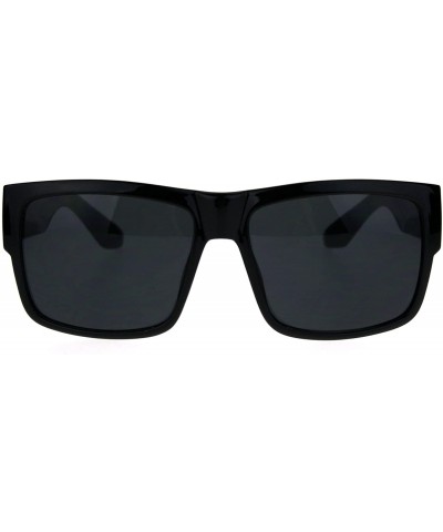 Mens Mobster Plastic Rectangular Sport Gangster Sunglasses - Shiny Black - CG186EWQ48N $4.87 Sport