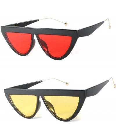 Vintage Retro Cat Eye Sunglasses Small Frame Flat Lens - Red Tinted Ad Yellow Tinted - CR18U5LEEK2 $11.44 Goggle