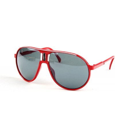 Unisex Sporty Fashion Aviator Sunglasses P1410 (Red-Smoke Lens) - C111CE3LIXB $13.67 Aviator