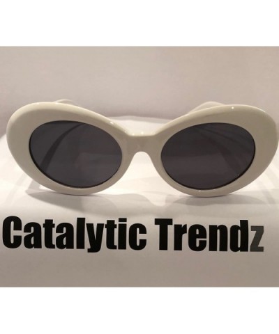 Clout Sunglasses Thick Goggles Oval Frame Retro Style Bold Round Lens - White - CD188ZULIGM $7.94 Round