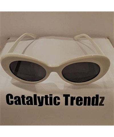 Clout Sunglasses Thick Goggles Oval Frame Retro Style Bold Round Lens - White - CD188ZULIGM $7.94 Round