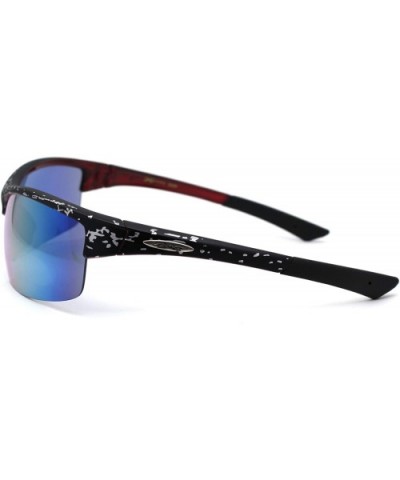 Mens Rectangular Half Rim Sport Plastic Sunglasses - Black Red Rainbow Mirror - C1193YLS2K7 $8.03 Sport