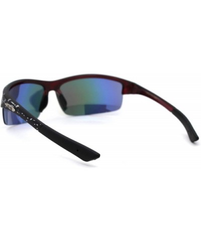 Mens Rectangular Half Rim Sport Plastic Sunglasses - Black Red Rainbow Mirror - C1193YLS2K7 $8.03 Sport