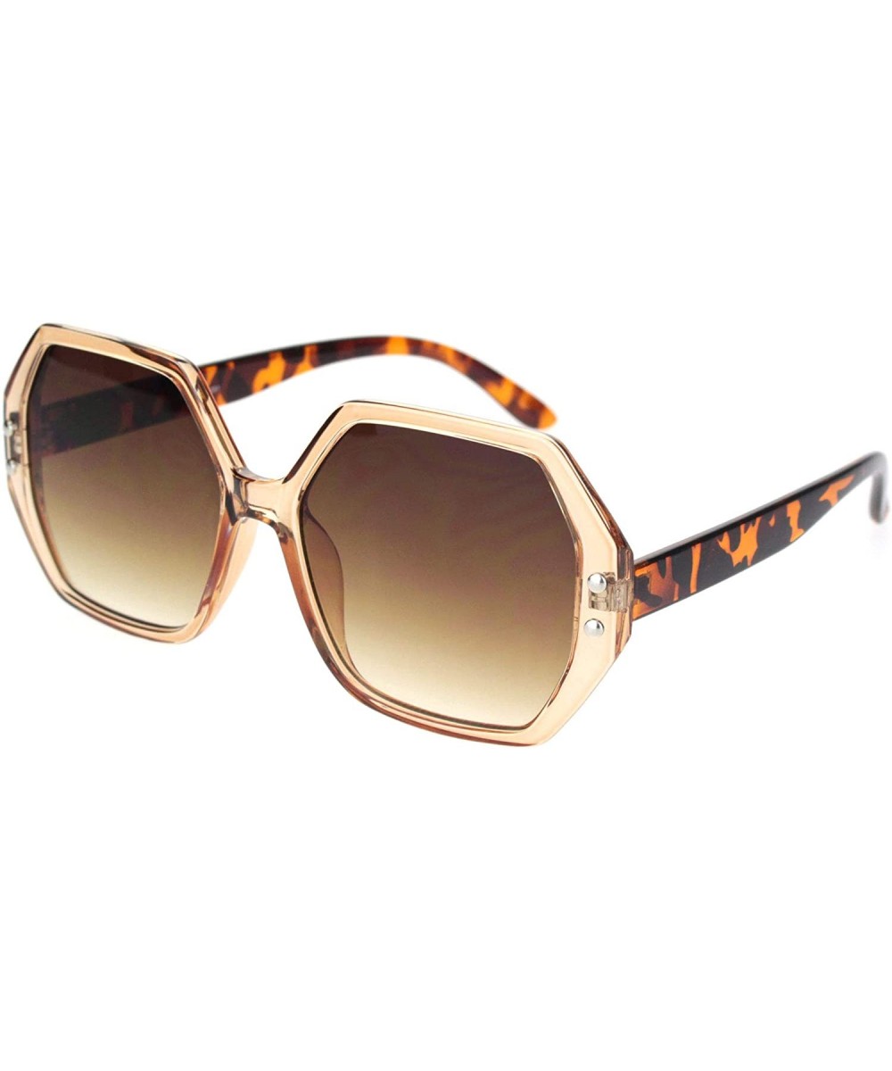 Womens Hexagon Shape Plastic Squared Mod Designer Sunglasses - Peach Tort Brown - CK18OCYX5MM $7.29 Butterfly