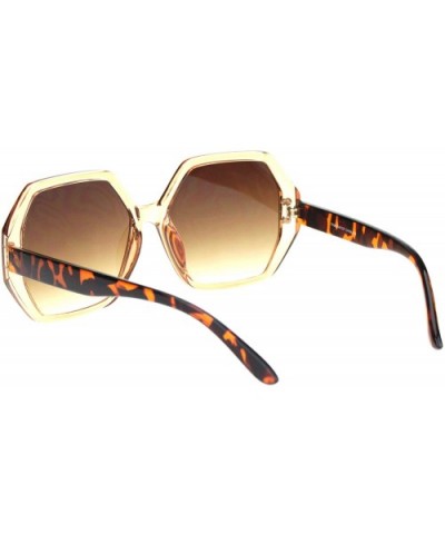 Womens Hexagon Shape Plastic Squared Mod Designer Sunglasses - Peach Tort Brown - CK18OCYX5MM $7.29 Butterfly