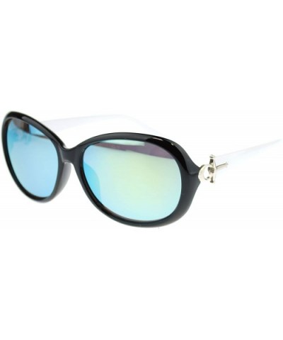 Womens Ankh Jewel Hinge Round Oval Designer Fashion Sunglasses - Black White - C411OL5TKO9 $8.06 Oval