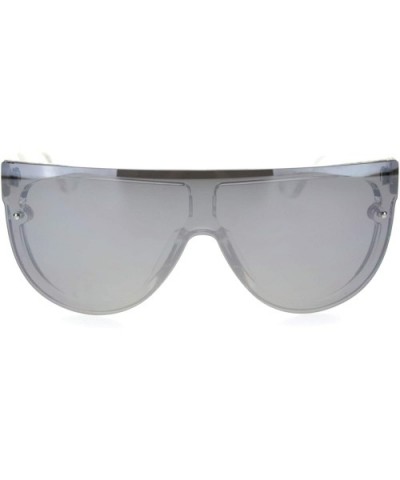 Trendy Cyber Robotic Flat Top 80s Mirror Shield Plastic Sunglasses - Clear Silver Mirror - CX18TMO5ZH6 $6.98 Square