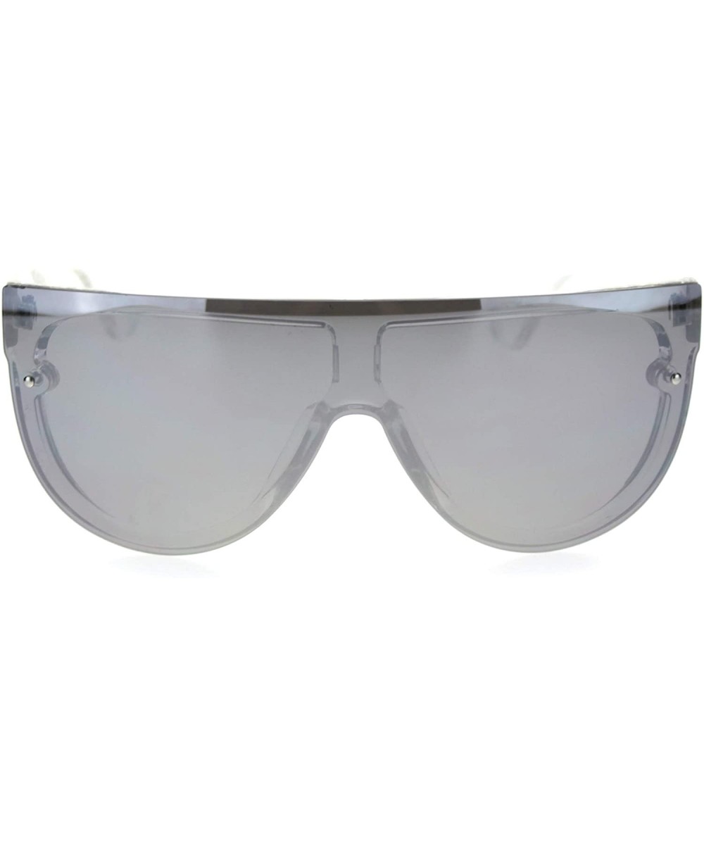 Trendy Cyber Robotic Flat Top 80s Mirror Shield Plastic Sunglasses - Clear Silver Mirror - CX18TMO5ZH6 $6.98 Square