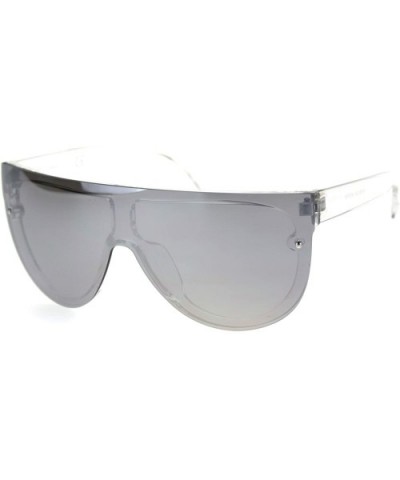 Trendy Cyber Robotic Flat Top 80s Mirror Shield Plastic Sunglasses - Clear Silver Mirror - CX18TMO5ZH6 $6.98 Square