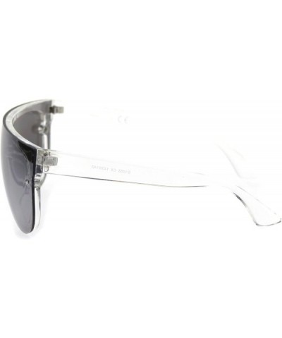 Trendy Cyber Robotic Flat Top 80s Mirror Shield Plastic Sunglasses - Clear Silver Mirror - CX18TMO5ZH6 $6.98 Square