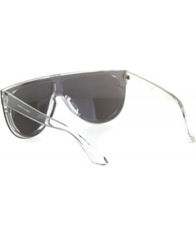 Trendy Cyber Robotic Flat Top 80s Mirror Shield Plastic Sunglasses - Clear Silver Mirror - CX18TMO5ZH6 $6.98 Square