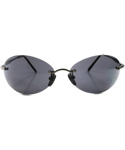 Classic Retro Old Fashioned Mens Womens Rimless Hipster Round Oval Sunglasses - Gunmetal - CP189358ZRI $10.72 Oval