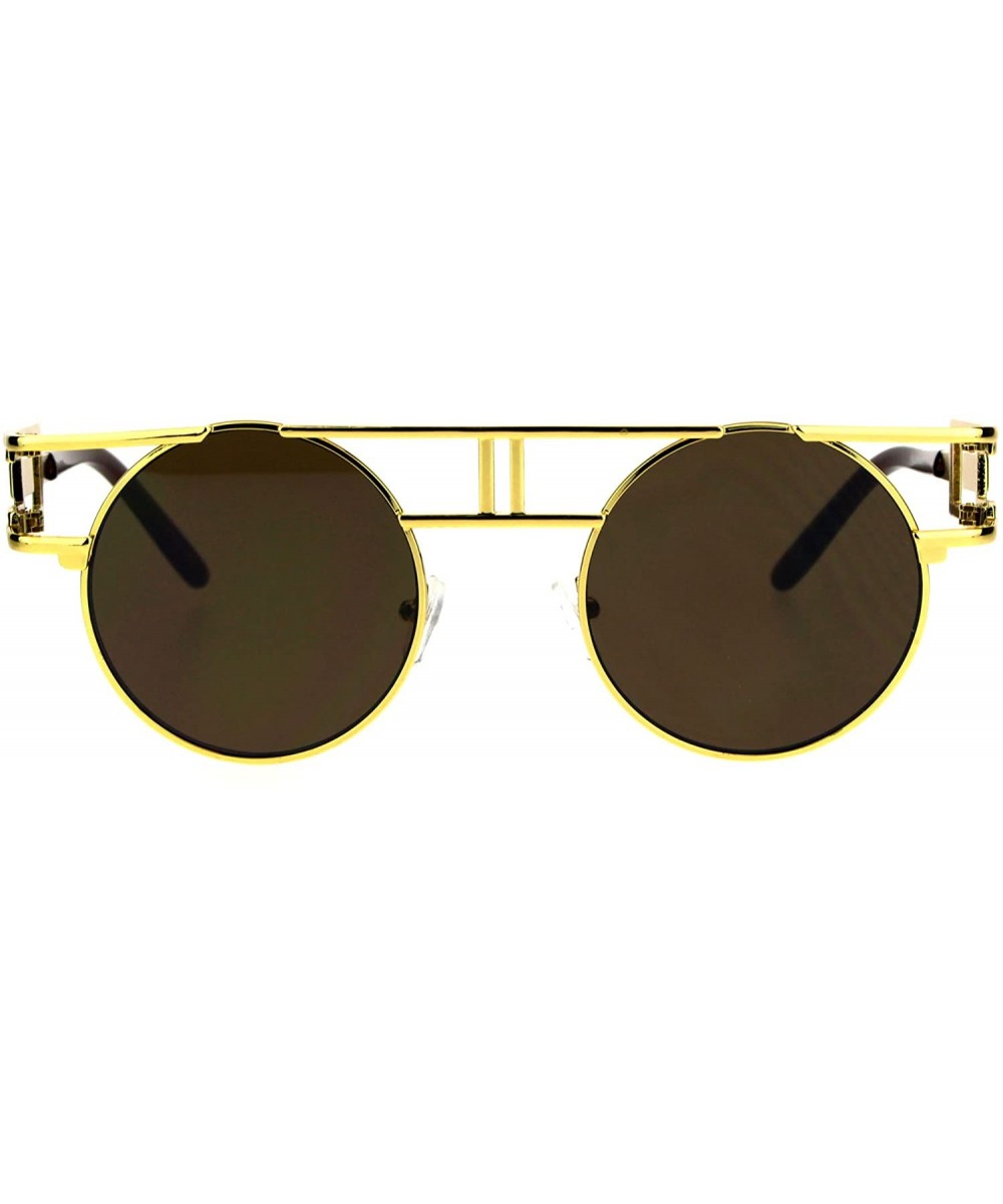 Art Deco Nouveau Unique Hippie Groove Pimp Round Circle Lens Sunglasses - Yellow Gold Brown - CM17YYQOO7U $7.91 Round