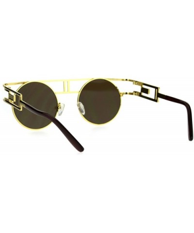 Art Deco Nouveau Unique Hippie Groove Pimp Round Circle Lens Sunglasses - Yellow Gold Brown - CM17YYQOO7U $7.91 Round