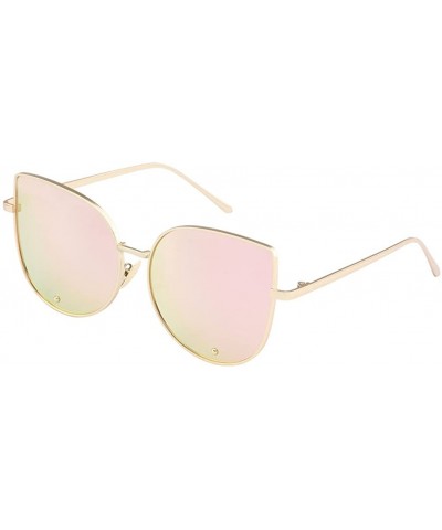 TrendyMate-Cat Eye Mirrored Flat Lenses Metal Frame Rivet Cute Mirrored Women Sunglasses - Gold Pink - CS183CTMNK2 $9.47 Cat Eye