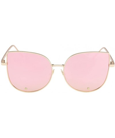 TrendyMate-Cat Eye Mirrored Flat Lenses Metal Frame Rivet Cute Mirrored Women Sunglasses - Gold Pink - CS183CTMNK2 $9.47 Cat Eye