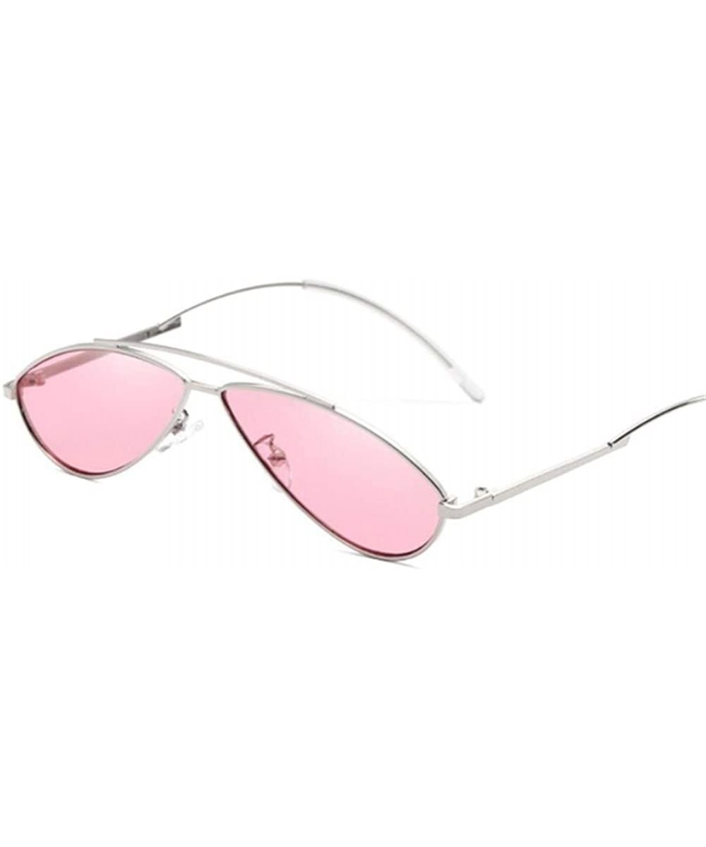 Women Ladies Cat Eye Oval Sunglasses Small Mirror Sun Glasses For Female Fashion Vintage - Silverpink - CT199C6UMSK $9.84 Oval