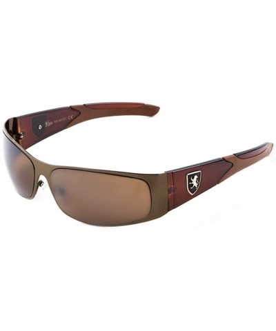 Wide Curved Frame Color Temple Sunglasses - Brown - C5199DUMZ4Z $12.40 Shield