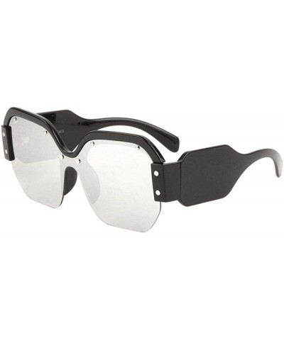 Womens Oversized Half Rim Square Shield Sunglasses - Black Frame - C718WIKIOM6 $9.32 Butterfly