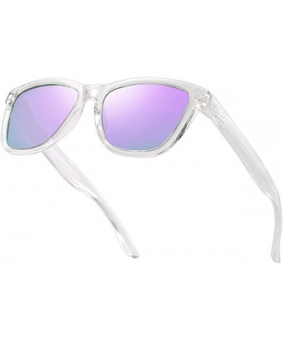 Polarized Sunglasses for Men Women Retro Classic UV400 Protection Sunglasses - Clear Frames/Purple Lens - CY1970GL9SM $9.32 S...