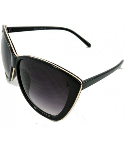 Vintage Thick Oversized Plastic Frame Womens Sunglasses UV 400 - Black W Gold Line - CG18RRLUT8C $11.33 Oversized