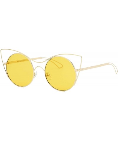 Women Modern Fashion Metal Round Cat Eye Sunglasses - Yellow - CV18WTI6HLI $16.61 Round
