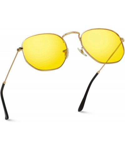 Geometric Round Gold Frame Retro Sunglasses - Gold Frame / Tinted Yellow Lens - CQ18W5HHH8H $12.68 Oversized