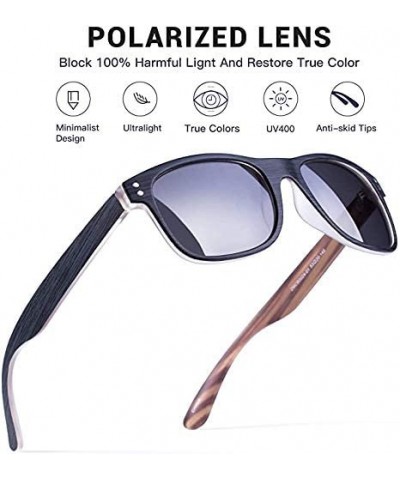 Polarized Sunglasses For Men- Wood Grain Decoration Square Frame- UV400 Lens - Gray - CU18DWHQY7G $11.18 Wayfarer