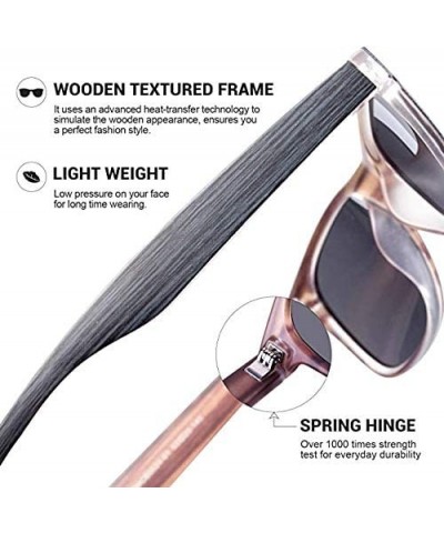 Polarized Sunglasses For Men- Wood Grain Decoration Square Frame- UV400 Lens - Gray - CU18DWHQY7G $11.18 Wayfarer