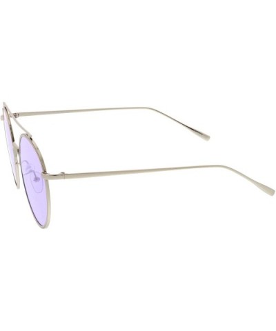 Modern Metal Round Aviator Sunglasses With Crossbar Slim Arms And Colored Flat Lens 54mm - Silver / Purple - CO12O8WOAVV $7.5...