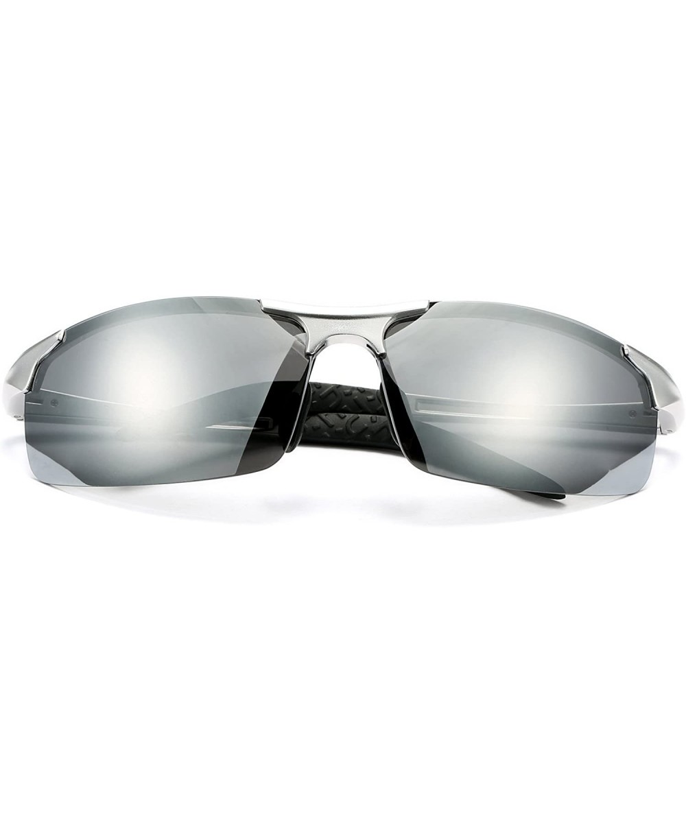 Polarized Sports Sunglasses for Men Durable Frame 100% UV Protection - Silver Frame/Silver Mirrored Lens - C118H3HQ3O3 $9.44 ...