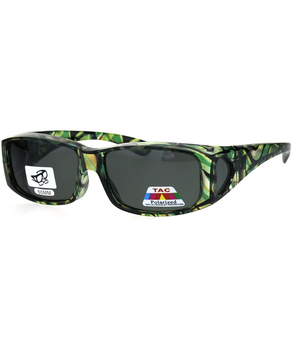 Polarized Womens Geometric Pattern 60mm OTG Fit Over Sunglasses - Translucent Green - CJ185DRWO7T $8.88 Rectangular