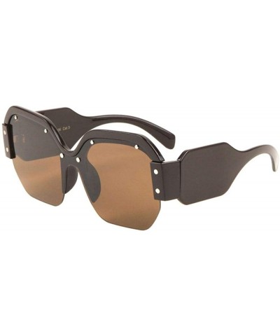 Womens Oversized Half Rim Square Shield Sunglasses - Brown Frame - CC18WDHQ5KQ $6.76 Butterfly