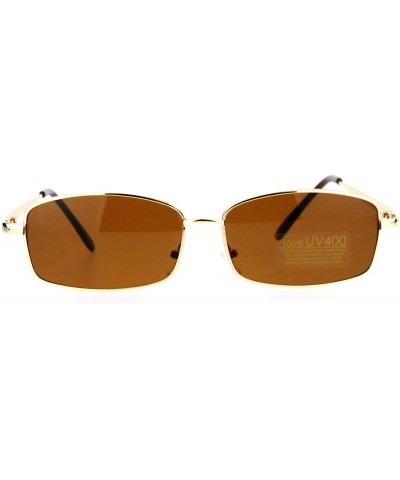 Mens Classic Minimal Narrow Rectangular Metal Rim Sunglasses - Gold - CA12K07RS5J $6.48 Rectangular