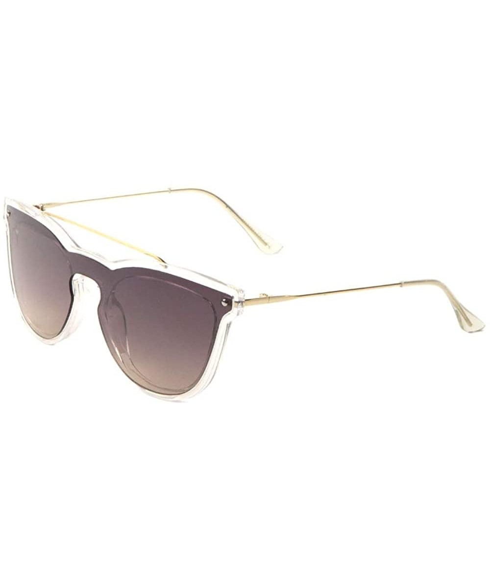 Clear Frame Color Mirror One Piece Lens Shield Cat Eye Sunglasses - Brown Smoke - CC1909UKE5E $8.24 Shield