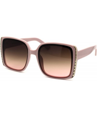 Womens Chic Designer Fashion Rectangular Plastic Sunglasses - Pink Brown - CM18WZQKGH7 $10.07 Rectangular