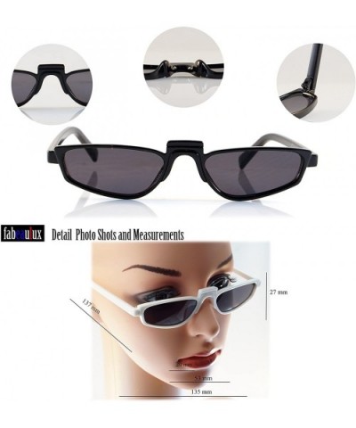 Extreme Wide Slim Raised Bridge Rectangular Cat-Eye Sunglasses A136 - Black/ Clear - CU18C8I8U3Z $8.02 Rectangular