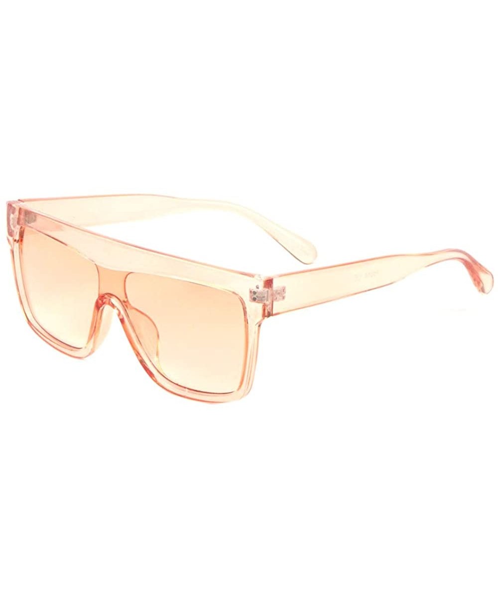 Flat Top Thick Brow Crystal One Piece Square Shield Sunglasses - Orange - CU197S72M4S $9.34 Shield