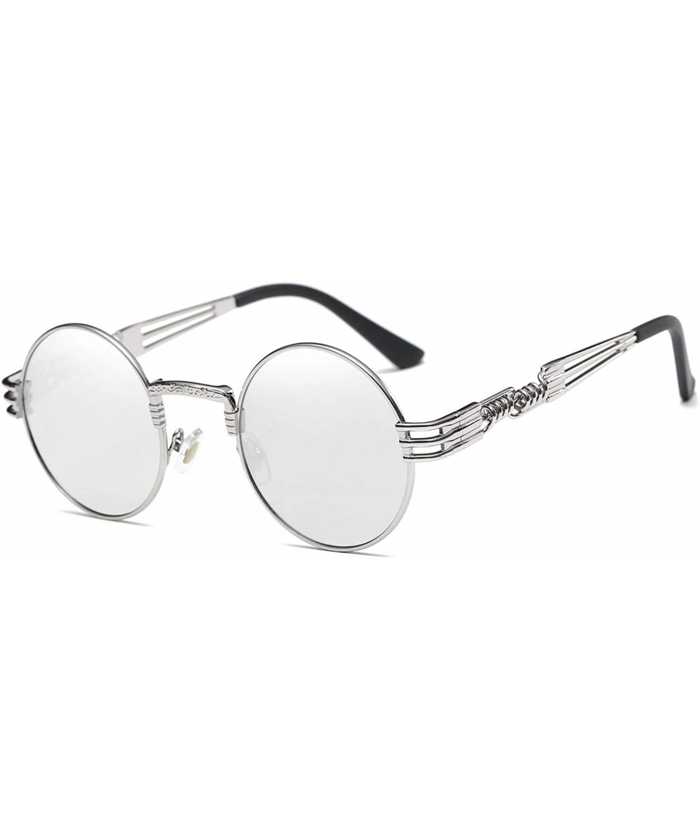 John Lennon Round Sunglasses Steampunk Metal Frame - Silver Mirror Lens/Silver Frame - CY1288VUT1T $12.42 Goggle