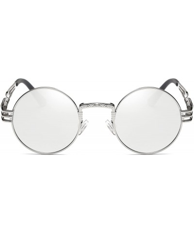 John Lennon Round Sunglasses Steampunk Metal Frame - Silver Mirror Lens/Silver Frame - CY1288VUT1T $12.42 Goggle