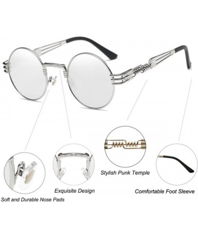 John Lennon Round Sunglasses Steampunk Metal Frame - Silver Mirror Lens/Silver Frame - CY1288VUT1T $12.42 Goggle