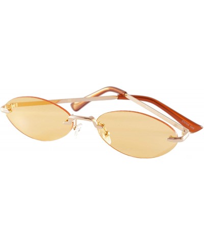 Rimless Tinted Mirrored Flat Lens Extreme Wide Slim Oval Round Sunglasses A283 - Orange Tinted - C318U392REY $9.29 Rimless