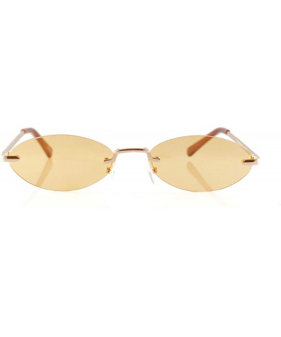 Rimless Tinted Mirrored Flat Lens Extreme Wide Slim Oval Round Sunglasses A283 - Orange Tinted - C318U392REY $9.29 Rimless